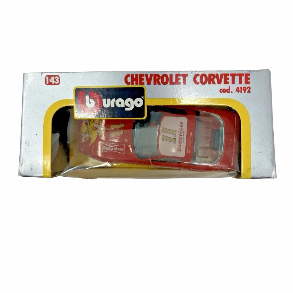 Vtg Bburago Budweiser Red Chevrolet Corvette 1/43 Scale Made in Italy New in Box